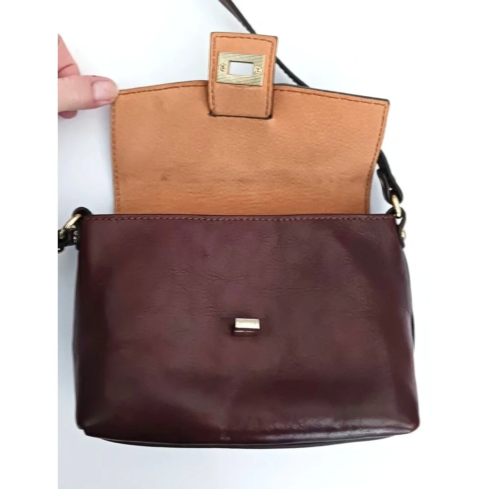 Floto Cognac Brown Leather Crossbody Bag Made in Italy 8X6